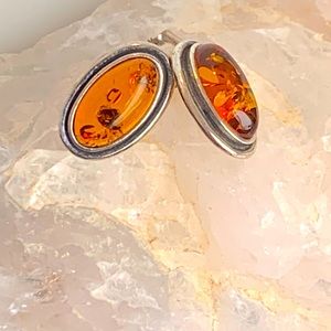 Honey Color Amber and 925. Silver Earrings.